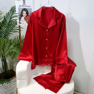 100% Silk Home Clothes Real Silk Pajamas Set Women Long Sleeve Shirt&pants Solid Color Loungewear Lapel Pijamas Nightwear - AliExpress Women's Sleep & Lounge