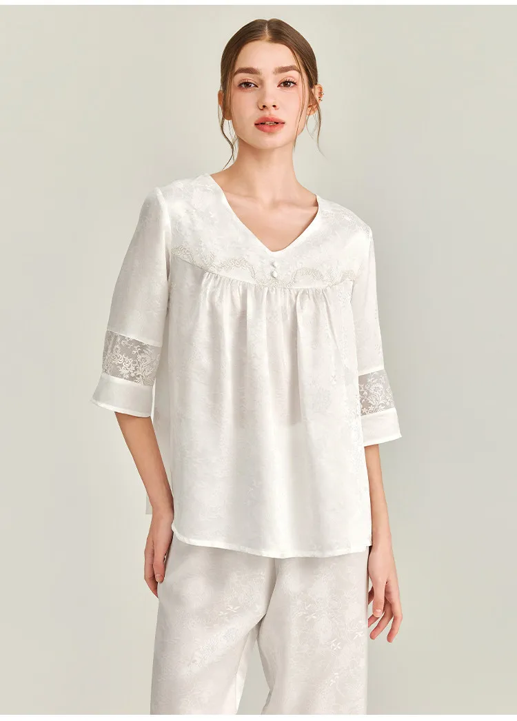 22MM 100% Real Mulberry Silk Palace Style Pijama Suit Loungewear Women's Pajamas Set Plus Size Jacquard Night Home Clothes PJs - AliExpress Women's Sleep & Lounge