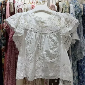 Hook Flower Hollow Women Cotton Shirt Summer 2026 Round Neck Flying Sleeve Casual White Blouse Tops - AliExpress Shirts & Blouses