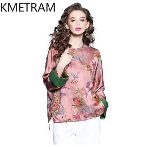 KMETRAM 35% Mulberry Silk Blouse Women 2026 Spring New Chinese-style Jacquard Long-sleeved Shirts Female Clothing Blusa Feminina - AliExpress Shirts & Blouses