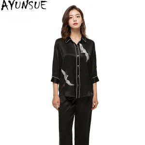 AYUNSUE 16MM 100% Real Mulberry Silk Pajama Sets Women 2026 Summer Home Clothes Casual Pants Tops Thin Style Pyjama Femme - AliExpress Women's Sleep & Lounge