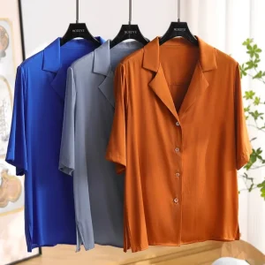 Retro Cuban Currency Style Sand Washed  Silk Short Sleeve Shirt Women's Summer Top Button down Straight Cut Thin - AliExpress Shirts & Blouses