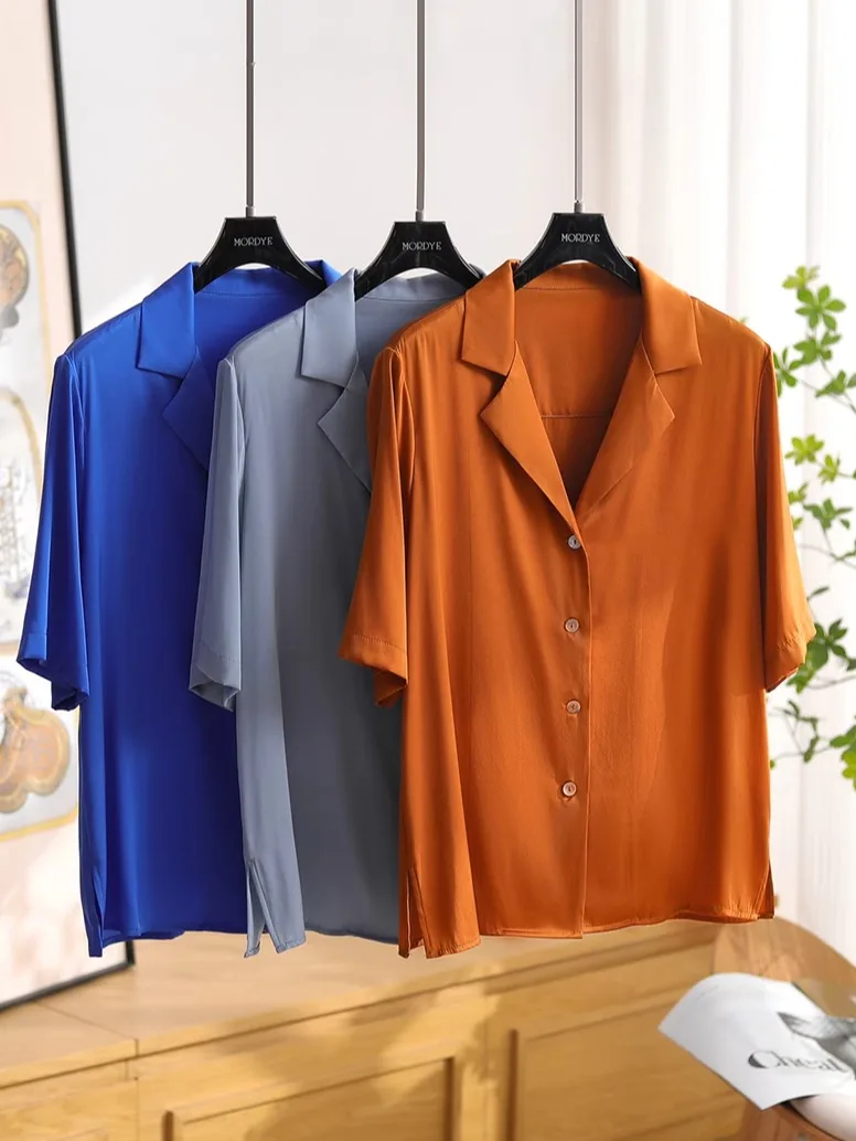 Retro Cuban Currency Style Sand Washed Silk Short Sleeve Shirt Women's Summer Top Button down Straight Cut Thin - AliExpress Shirts & Blouses
