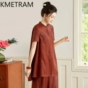 KMETRAM 100% Mulberry Silk Blouses for Women 2026 Summer Xiangyunsha Slimming Short-sleeved Mid-length Shirts Camisas De Mujer - AliExpress Shirts & Blouses