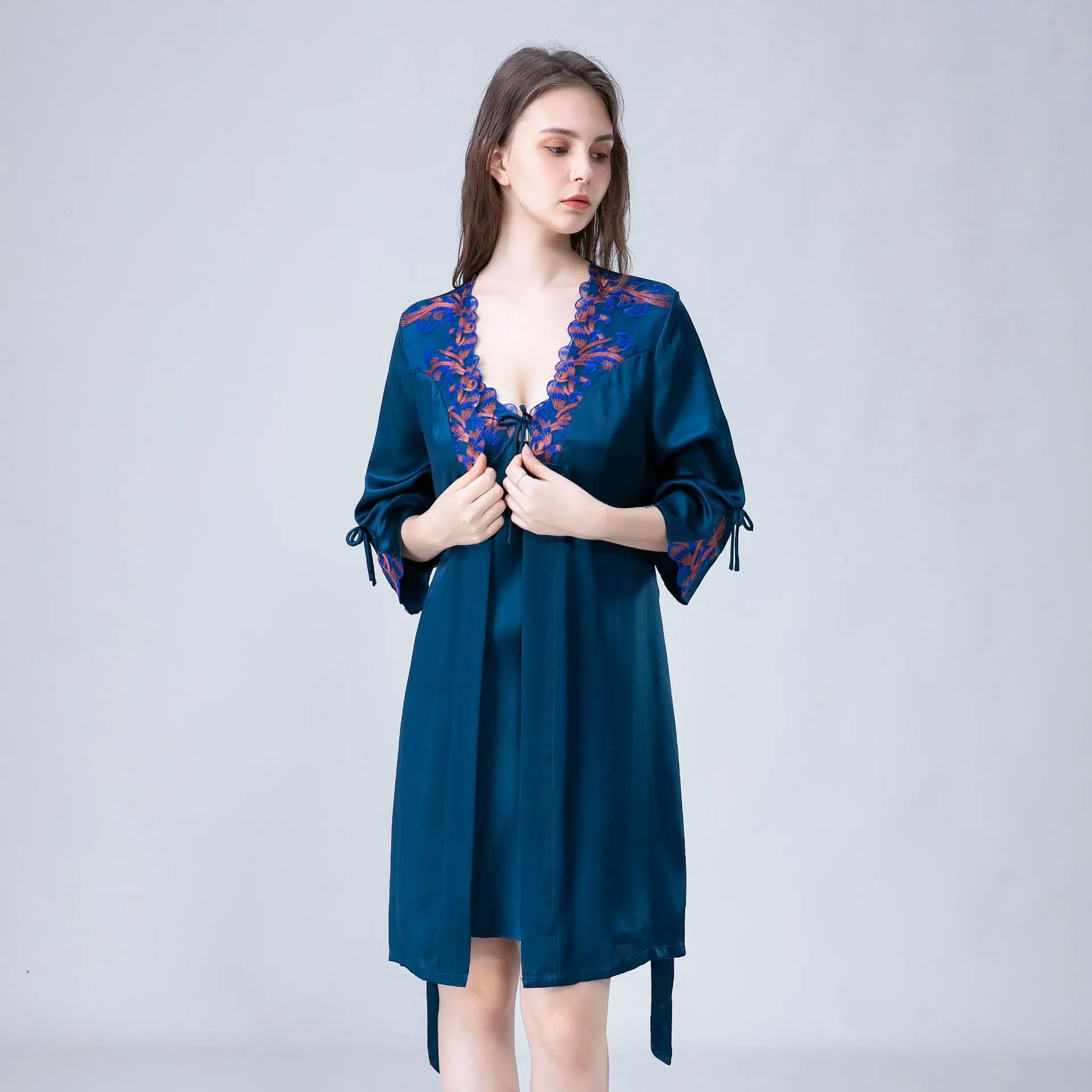 Wholesale Mulberry Silk Nightgown Women Long Lace Up Pajamas Robe Spring Summer Autumn Style XL Size Luxury Sleepwear XL Size - AliExpress Women's Sleep & Lounge