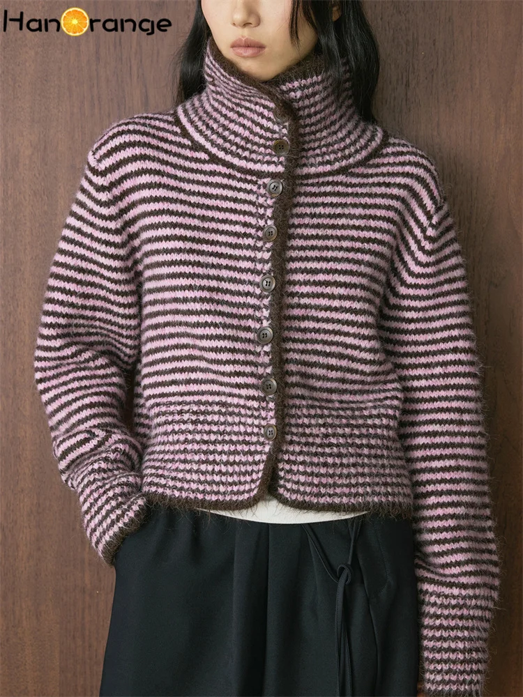 HanOrange 2025 Winter Vintage Striped Turtleneck Short Knitted Wool Sweater Women Warm Top Yellow/Pink - AliExpress Sweaters&Jumpers