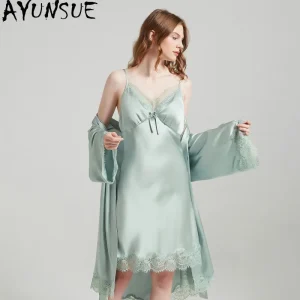 AYUNSUE 100% Mulberry Silk Robes for Women 19MM Silk Slip Nightdress 2026 Spring Summer Sleepwear Bathrobes Set Pijama Feminino - AliExpress Women's Sleep & Lounge