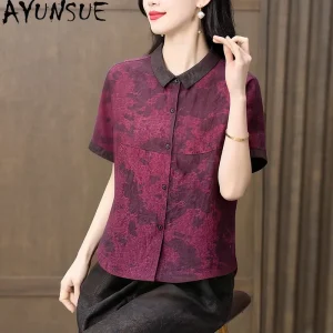 AYUNSUE 100% Real Mulberry Silk Blouse Women Xiangyunsha Shirts for Women summer Slimming Vintage Clothes 2026 New Blouse Femmes - AliExpress Shirts & Blouses