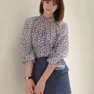 M Home Autumn New Faion Simple Country Sle Casual Daisy Print Lace Collar Lantern Sve irt Women's Busin Casual irt - AliExpress Shirts & Blouses
