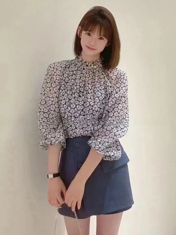 M Home Autumn New Faion Simple Country Sle Casual Daisy Print Lace Collar Lantern Sve irt Women's Busin Casual irt - AliExpress Shirts & Blouses