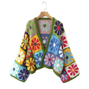 TIYIHAILEY Knitting Coat Women Hand Made Spring Autumn Outerwear Full Sleeve Flower Cardigan 2025 New Loose Short Coat Sweater - AliExpress Sweaters&Jumpers