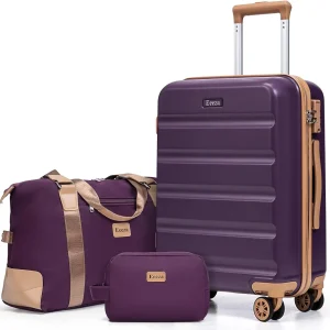 3-Piece Purple ABS Hard Shell Luggage Set with TSA Lock, Spinner Wheels, and 20-Inch Carry-On - AliExpress Travel Bags