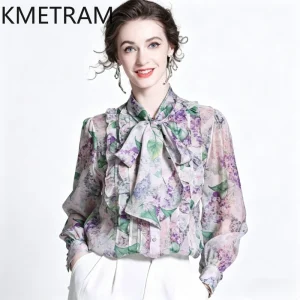 KMETRAM 100% Mulberry Silk Shirts for Women Elegant Printed Shirt High Quality Summer Long Sleeve Blouse Woman Clothes 2026 топ - AliExpress Shirts & Blouses