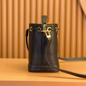 Black Pebbled Leather Mini Bucket Bag, Drawstring Crossbody Purse, Detachable Adjustable Strap Gold Hardware Small Handbag - AliExpress Women's Handbags