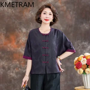 KMETRAM 100% Mulberry Silk Women Shirt 2026 Spring New Chinese-style Frog Button Half-sleeve Shirts Woman Clothing Chemise Femme - AliExpress Shirts & Blouses