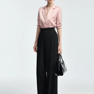 Hansyu Pink Acetate Satin Shirt Top Women Summer New Style Professional Formal Wide Leg Pants Set Slim Fit Commute Style OL F... - AliExpress Shirts & Blouses