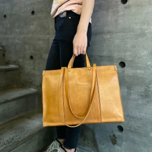 PNDME vintage designer handmade genuine leather stitching women's tote bag weekend work luxury real cow leather big handbag - AliExpress Women's Handbags