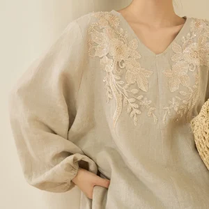 Flowing Era Women's V-Ne Long Sve Embroidered Linen irt Heavy Work Ele Early Spring Ocn Beautiful Top - AliExpress Shirts & Blouses