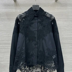 Designer Pure Cotton Blouse Women Floral Lace Applique Black Shirt Elegant French Sheer Long Sleeve Party Top - AliExpress Shirts & Blouses