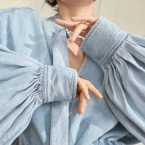 Flowing Era Women's Dstring Waist Slim Fit Denim irt Spring New Sle Unique Super Beautiful Top Casual Commute Sle - AliExpress Shirts & Blouses