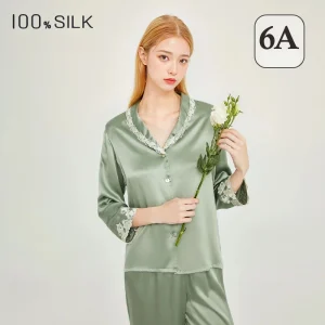 Plus Size Women Elegant 100% Mulberry Silk Pajama Set Long Sleeve Long Pants Spring Summer Outdoor Loungewear - AliExpress Women's Sleep & Lounge