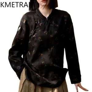 KMETRAM 100% Mulberry Silk Tops for Woman Real Xiangyun Sha Shirts Stand Collar Black Blouse 2026 New Spring Women Clothes トップス - AliExpress Shirts & Blouses
