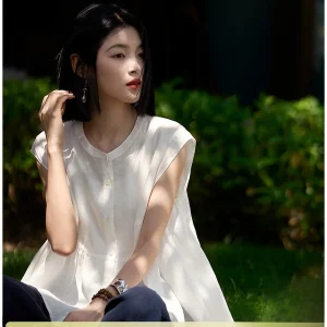 Summer Lightweight Linen Loose Svel Doll irt Women's New Sle Commute Wind Folded Hemline round Ne Button Closure - AliExpress Shirts & Blouses