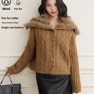 Fur Collar Knitted Sweater ort Sle Women's Faion Vintage Fur Collar Knitwear Navy Collar Fem Knitwear - AliExpress Sweaters&Jumpers