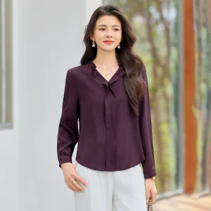 2026 New Women's Long Sleeve V-Neck Crepe de Chine Silk Shirt, 100% Mulberry Silk Top with Fashion Design for Spring & Autumn - AliExpress Shirts & Blouses