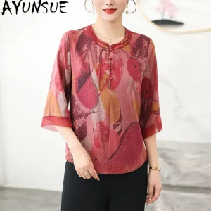 AYUNSUE 90% Mulberry Silk Womens Tops Plus Size Three Quarter Sleeved Blouse Women Autumn Printed Women Clothing 2026 Ropa Mujer - AliExpress Shirts & Blouses