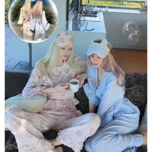 Japanese Style Vintage Pattern Floral Pajama Set Flared Sleeves Long Pants Belt Three-piece Set Loose Casual Women's Loungewear - AliExpress Women's Sleep & Lounge