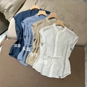 26 New Women's Single-Breasted Beaded Necklace Belt Short-Sleeved Shirt Fashionable Versatile - AliExpress Shirts & Blouses