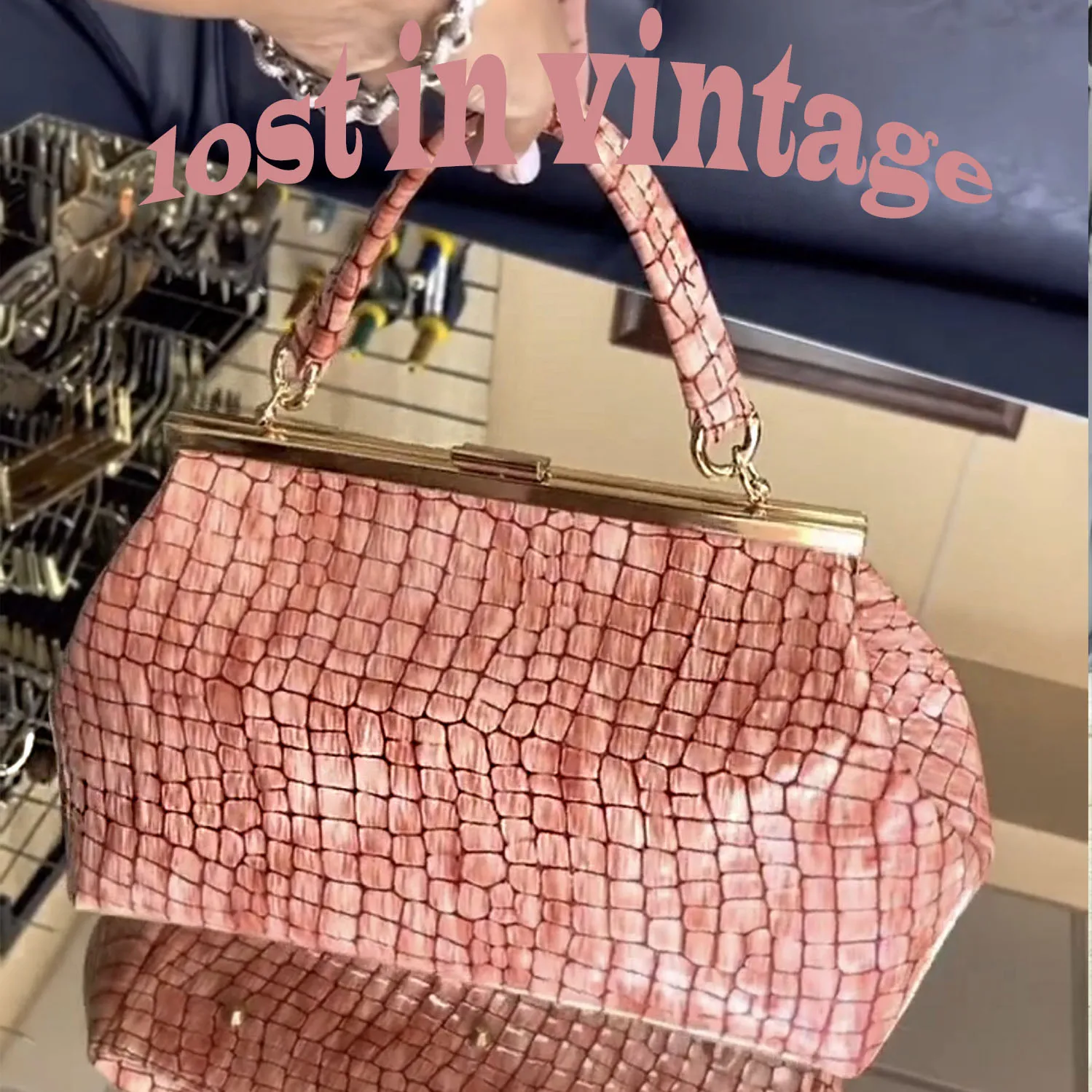 Lost in Vintage Metal Frame Under Gold Pink Crocodile Leather Artficial Leather Bags Evening Clutch 37x20x15cm Hasp Clutch Borsa - AliExpress Women's Handbags