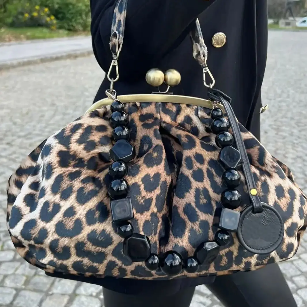 LOST IN VINTAGE Leopard Print Animals Fabric Soft Smooth Owl Bag Balls Bronze Kiss-lock Large Purse Clutch Large 35x23x10cm - AliExpress Women's Handbags
