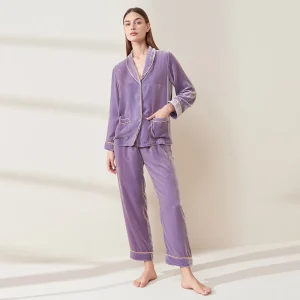Womens Silk Velvet Pajamas Set Winter Thick Long Sleeve Pants Notched Collar Homewear Loungewear PJ Elegant Pajama Two Piece Set - AliExpress Women's Sleep & Lounge
