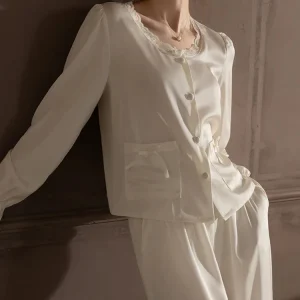 Winsleter-Sexy Women 2 Piece Pajamas Set, Lace Patchwork, French Sweet Bow Long Sleeve Sleep Homewear, 2026 Spring New S62944CC - AliExpress Women's Sleep & Lounge