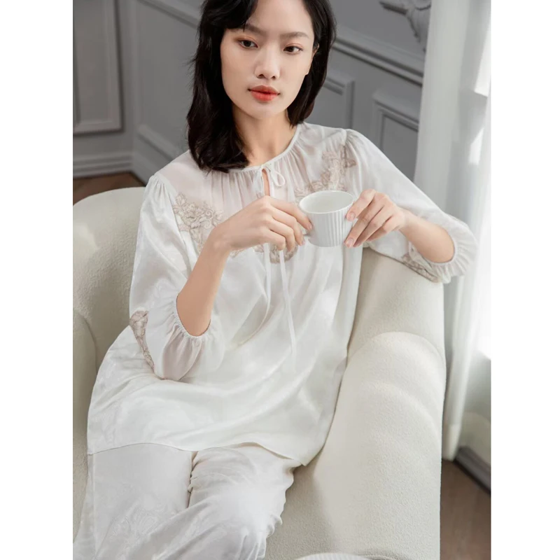 Jacquard 100% Mulberry Silk Christmas Tree & Pants Lace Pajama Set Short Sleeves Solid Women's Summer Loungewear Round Neck PJS - AliExpress Women's Sleep & Lounge