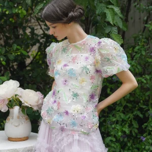 Spring Summer Women Handmade Beaded Elegant Multi-colored Flower Court Bubble Sleeve Embroidered Blouse/Shirts - AliExpress Shirts & Blouses