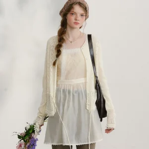 LOLOL Vine Old Street Hollow out Knitted Cardigan Women's Spring Thin Breathable Retro Lazy Sle Top Loose Fit Long Sve V... - AliExpress Sweaters&Jumpers
