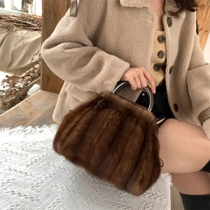 Women's Mink Fur Handbag 2026 New Fashion Designer Fluffy Fur Wrist Bag Large Capacity Soft Shopping Bag Girl Cute Handbag - AliExpress Women's Handbags