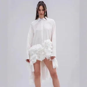 Ele Asymmetric Front ort Ba Long irt Loose Midi Length irt Wooden  Hem Autumn New Sle Ladylike Sle Blouse - AliExpress Shirts & Blouses