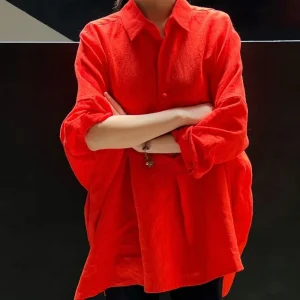 Retro Niche Colored Red Hand-buckle Silhouette Lapel Shirt Women Top - AliExpress Shirts & Blouses