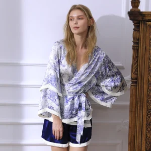 100% Mulberry Silk Pajamas Set Women's Summer Japanese Style Loose Long Sleeve Kimono Top and Shorts Two Piece Loungewear Pajama - AliExpress Women's Sleep & Lounge