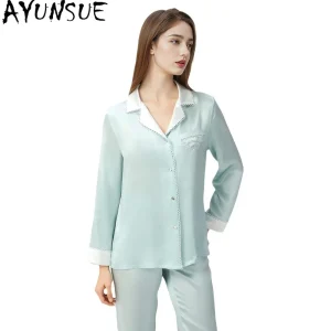 AYUNSUE Natural Mulberry Silk Sleepwear Women Spring Summer Home Clothes 19MM 100% Real Silk Pajama Set Long Sleeve Top Pants - AliExpress Women's Sleep & Lounge