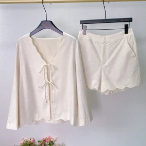 French Sle V-ne T irt with Knot And Wave  Women's ort Set Spring Summer Breathable Skin-friendly Cotton Blend - AliExpress Shirts & Blouses