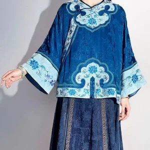 Chinese style Women top Blue silk cotton Spring coat Vintage embroidery Three Quarter loose blouse Youthful woman clothes - AliExpress Shirts & Blouses