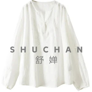 Blouse 100 Ramie Hollow Embroidered Round V-neck Lantern Sleeve Shirt Women 40J2 Blusas Femininas Elegantes - AliExpress Shirts & Blouses