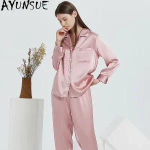 AYUNSUE 100% Mulberry Silk Pajamas for Women 30MM Silk Long Sleeve Sleepwear 2026 Spring Summer Nightwear Female Pijama Feminino - AliExpress Women's Sleep & Lounge
