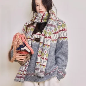 Camelux High Wool Content Knitted Sweater Original Design Loose Fit Fair Isle Patterned Scarf Briti Sle round Ne Long S... - AliExpress Sweaters&Jumpers