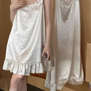 Korean Style Elegant Gentle Girl Ruffle Strap Nightdress Floral Border Round Neck Loose Sleeveless Pajamas Women Loungewear - AliExpress Women's Sleep & Lounge